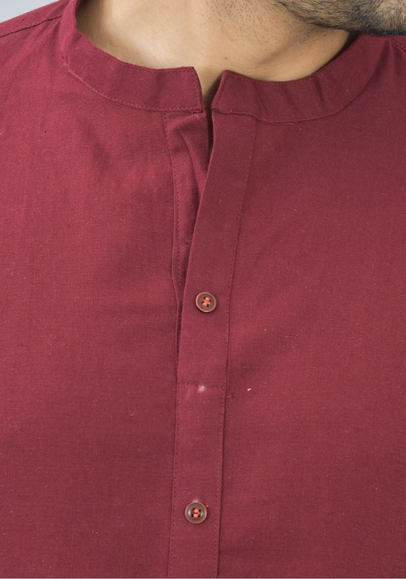 MEN COTTON SOLID CO-ORD SET WINE-25666