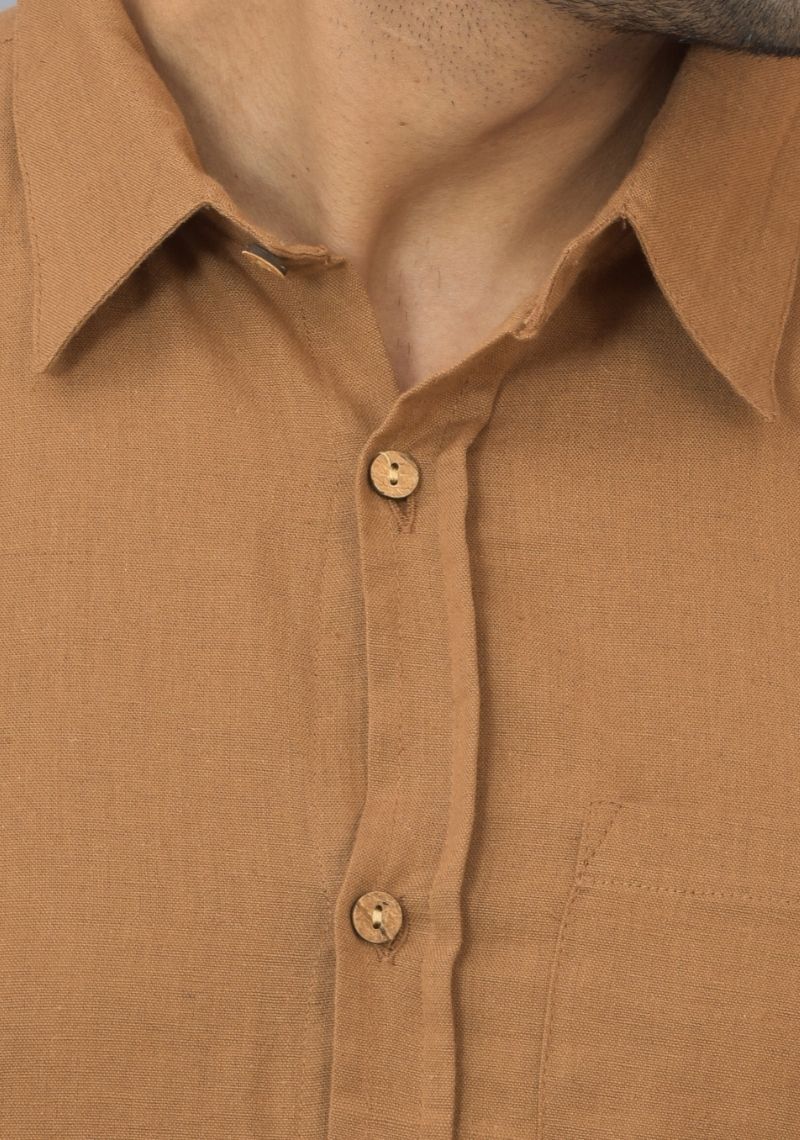 Mens Brown Solid Cotton Shirt