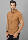 Mens Brown Solid Cotton Shirt