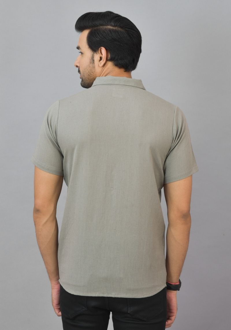 Mens Gray Solid Cotton Shirt