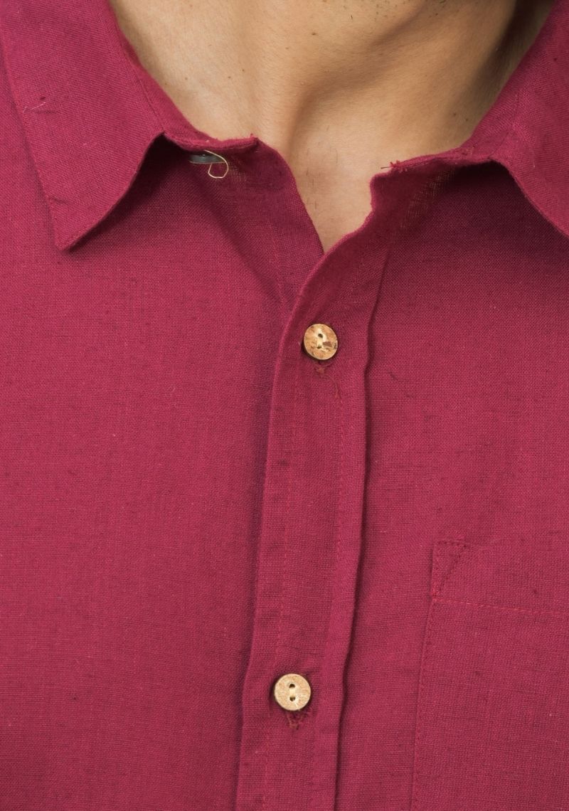 Mens Wine Solid Cotton Shirt
