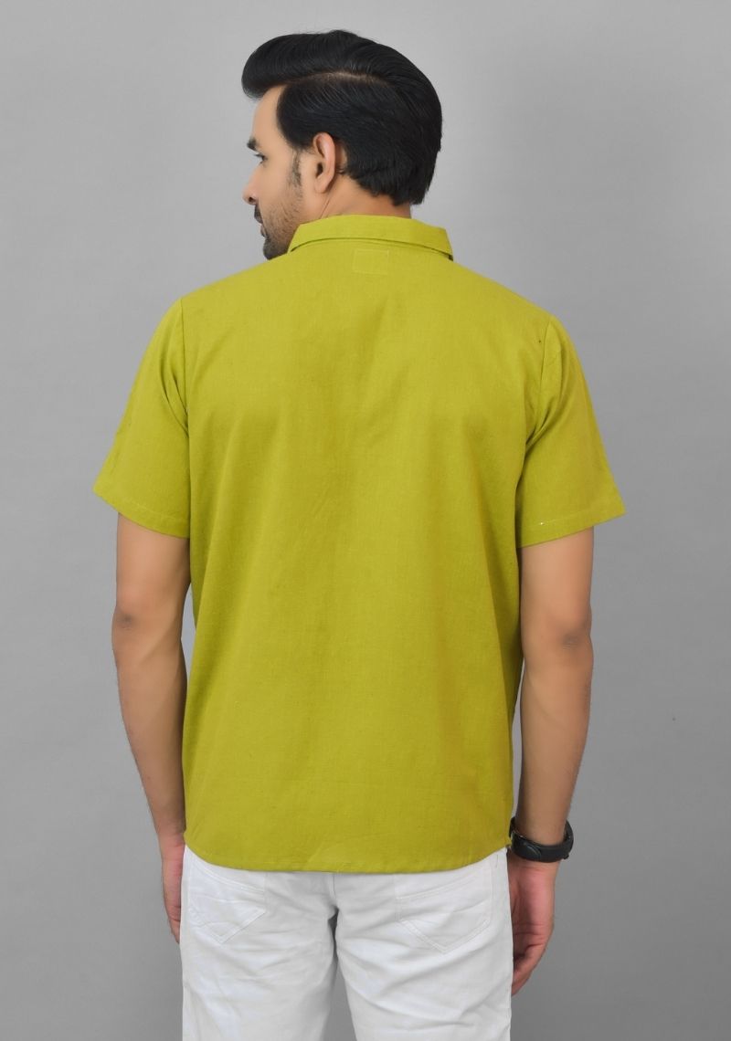 Mens Olive Green Solid Cotton Shirt