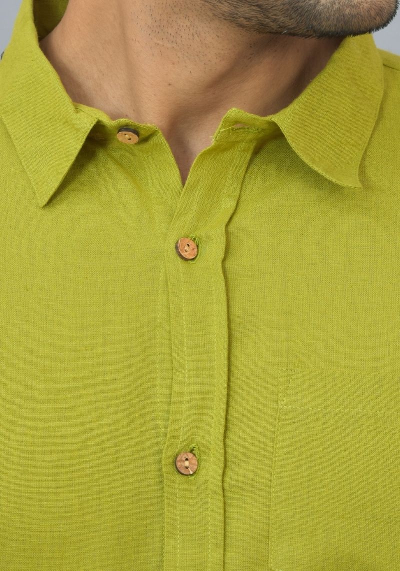 Mens Olive Green Solid Cotton Shirt
