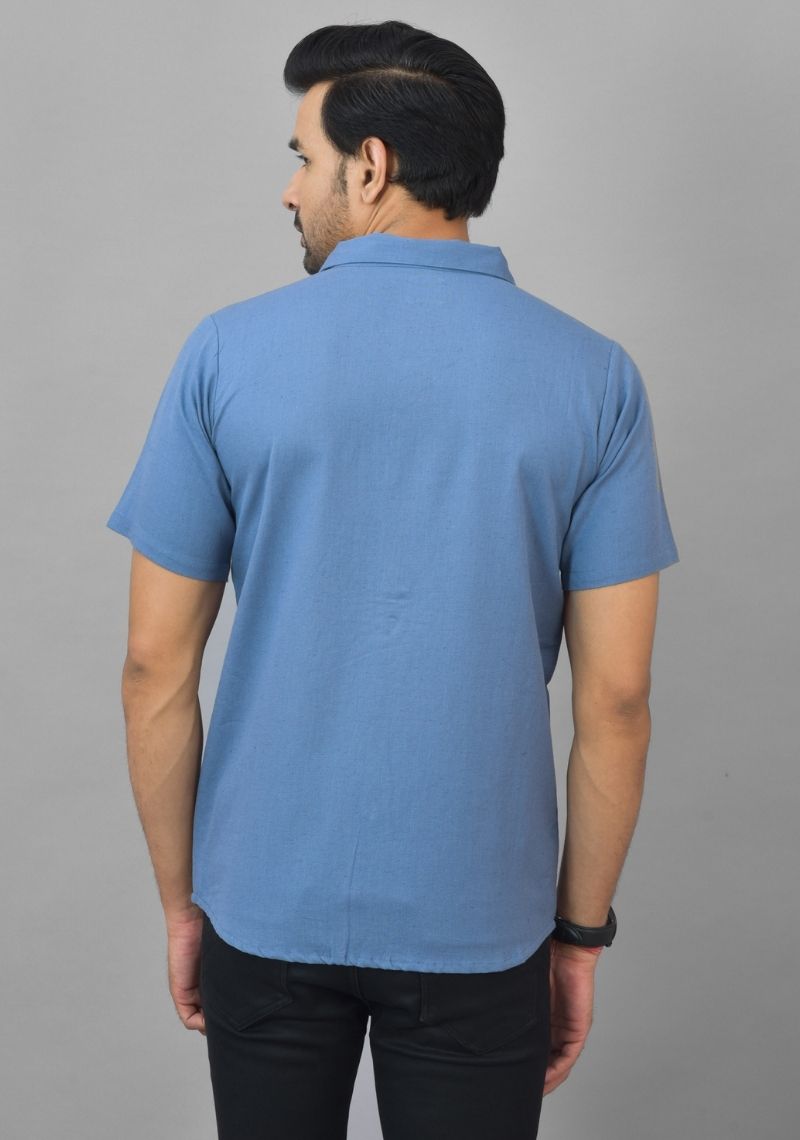 Mens Sky Blue Solid Cotton Shirt