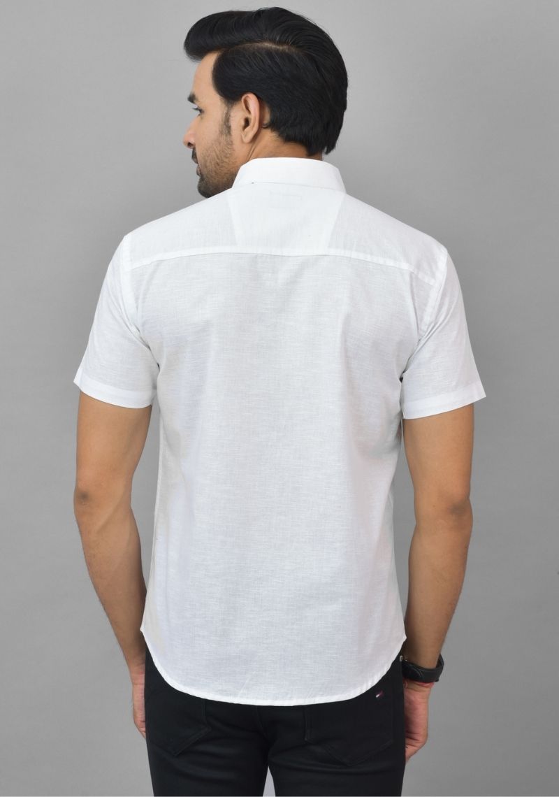 Mens White Solid Cotton Shirt