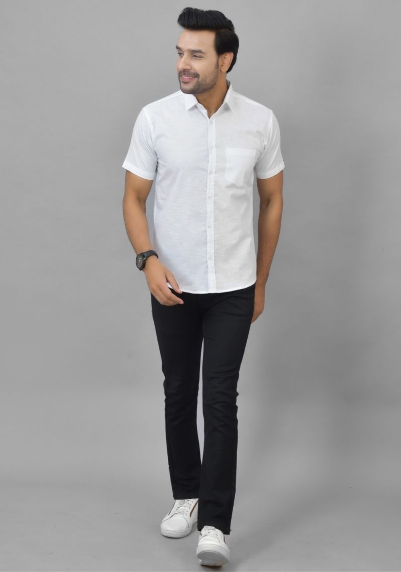 Mens White Solid Cotton Shirt