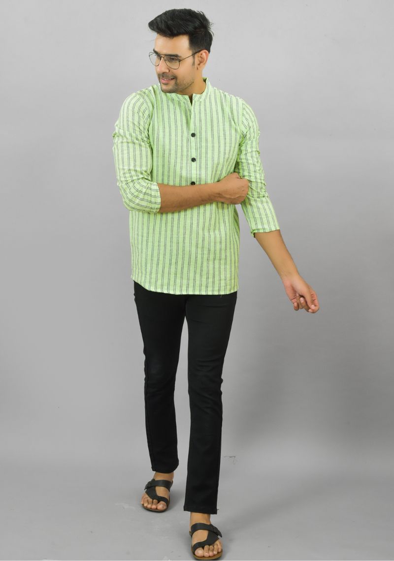 MINT GREEN BLACK STRIPE COTTON HANDLOOM CORD SET-25690