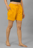 Mustard Yellow Solid Cotton Flax Shorts