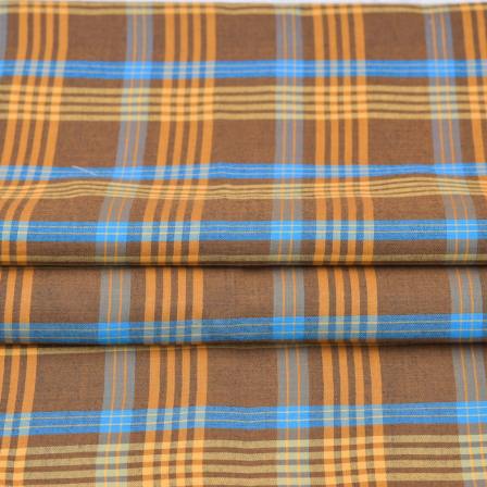 Mustard and Blue Check Handloom Cotton Fabric