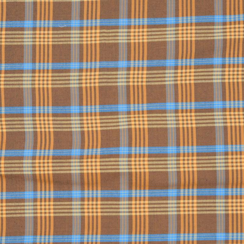 Mustard and Blue Check Handloom Cotton Fabric