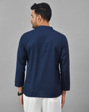Combo of 2 Men Kurtas Solid Cotton Flax Brown and Navy Blue
