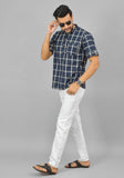 NAVY BLUE WHITE CHECKS COTTON HANDLOOM CORD SET-25293