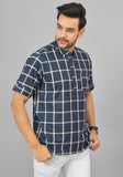 NAVY BLUE WHITE CHECKS COTTON HANDLOOM CORD SET-25293