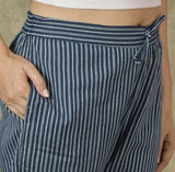 Navy Blue White Cotton Stripe Regular Pant