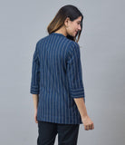 Navy Blue White Cotton Stripe Women Top-10278