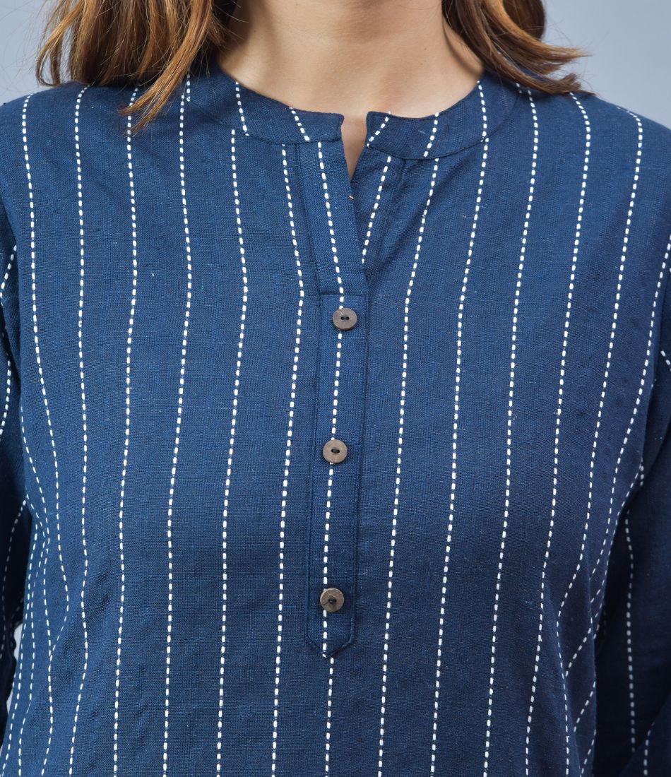 Women Mandarin Collar Cotton Top