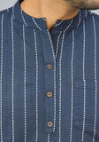 NAVY BLUE WHITE STRIPE COTTON HANDLOOM CORD SET-25294