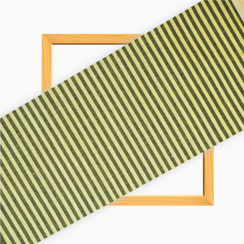 Olive Green Black Stripe Cotton Handloom Fabric
