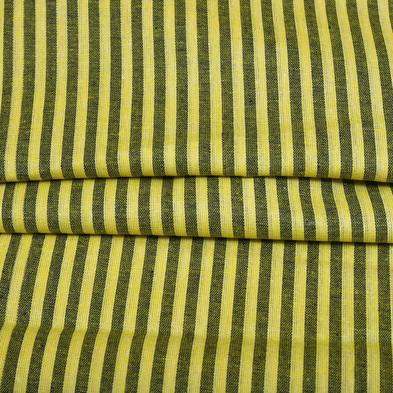 Olive Green Black Stripe Cotton Handloom Fabric