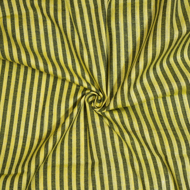 Olive Green Black Stripe Cotton Handloom Fabric