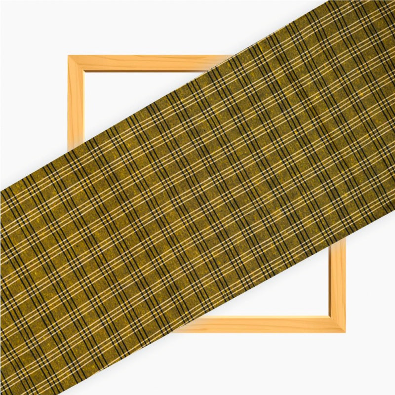 Olive Green Black Triple Line Checks Cotton Handloom Fabric