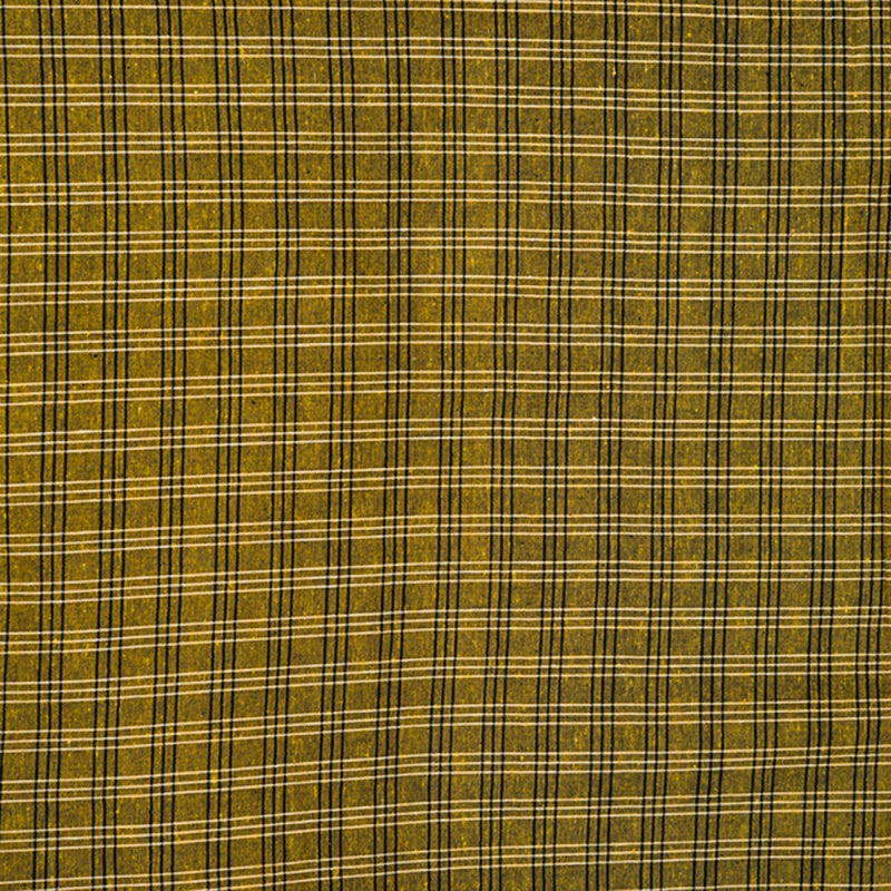 Olive Green Black Triple Line Checks Cotton Handloom Fabric