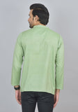 Combo of 2 Men Cotton Self Design Short Kurta Green and Peach