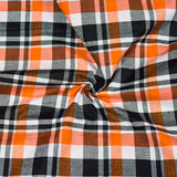 Orange Black and White Checks Cotton Handloom Fabric