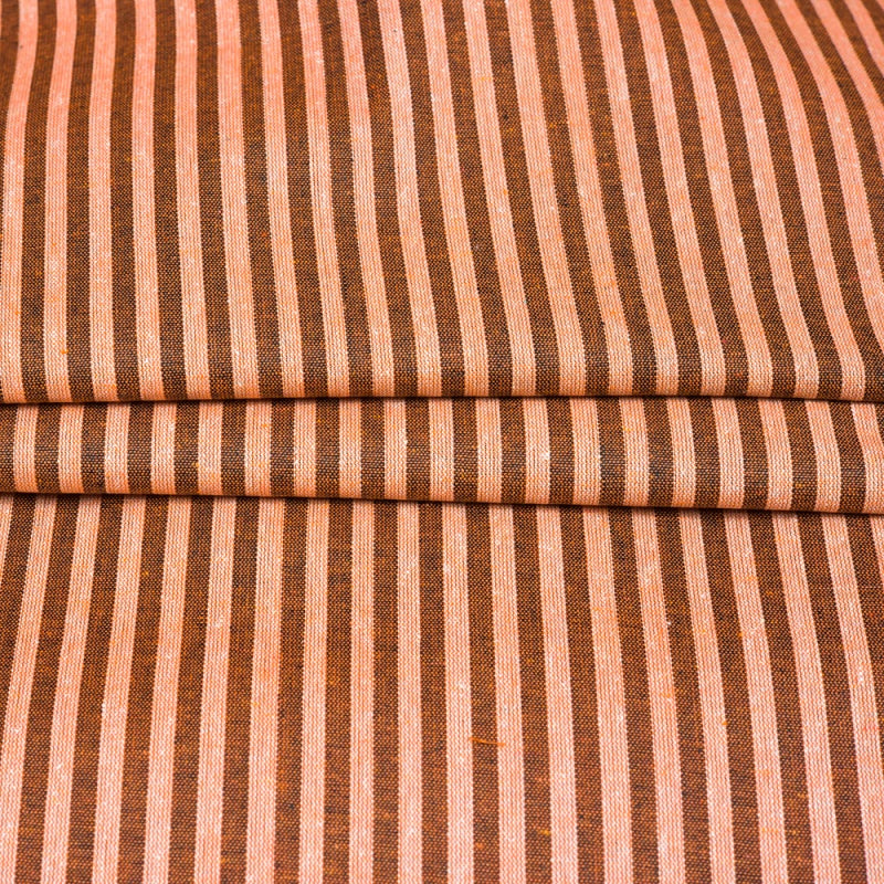 Orange Brown Stripe Cotton Handloom Fabric