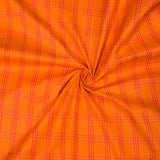 Orange White Triple Line Checks Cotton Handloom Fabric