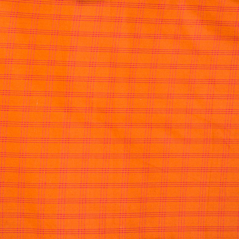 Orange White Triple Line Checks Cotton Handloom Fabric