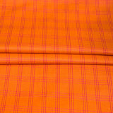 Orange White Triple Line Checks Cotton Handloom Fabric