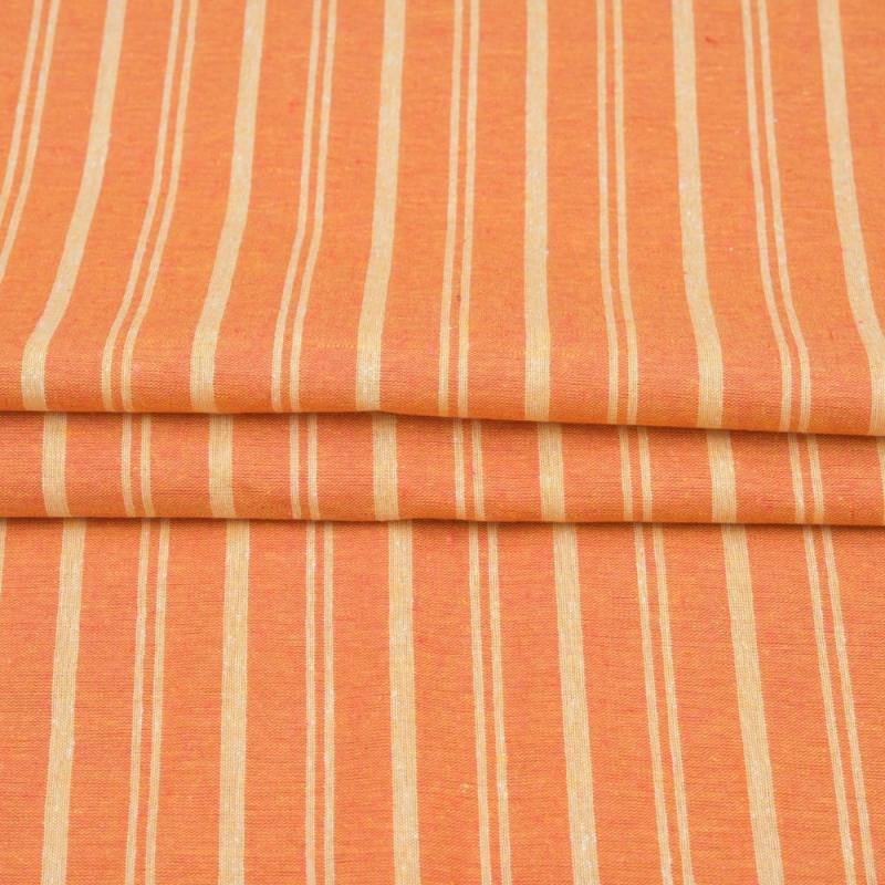 Orange Yellow Stripe Handloom Cotton Fabric