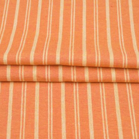 Orange Yellow Stripe Handloom Cotton Fabric