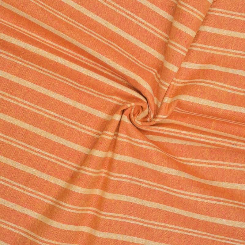 Orange Yellow Stripe Handloom Cotton Fabric