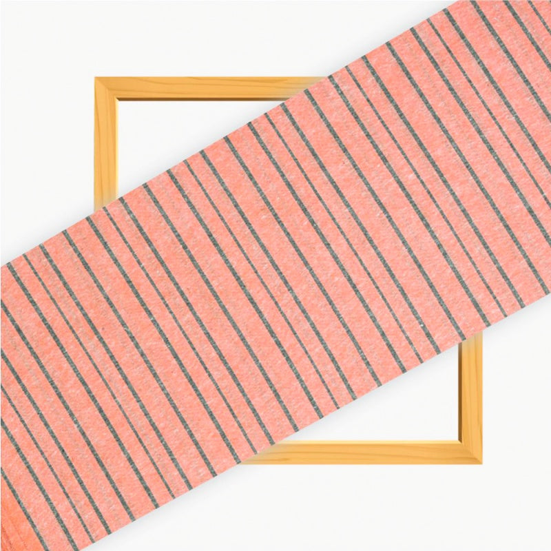 Peach Black Stripe Cotton Handloom Fabric