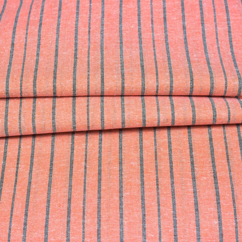 Peach Black Stripe Cotton Handloom Fabric