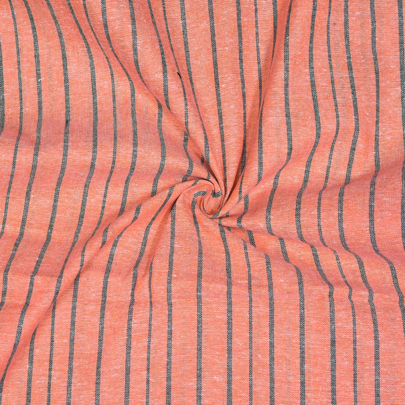 Peach Black Stripe Cotton Handloom Fabric