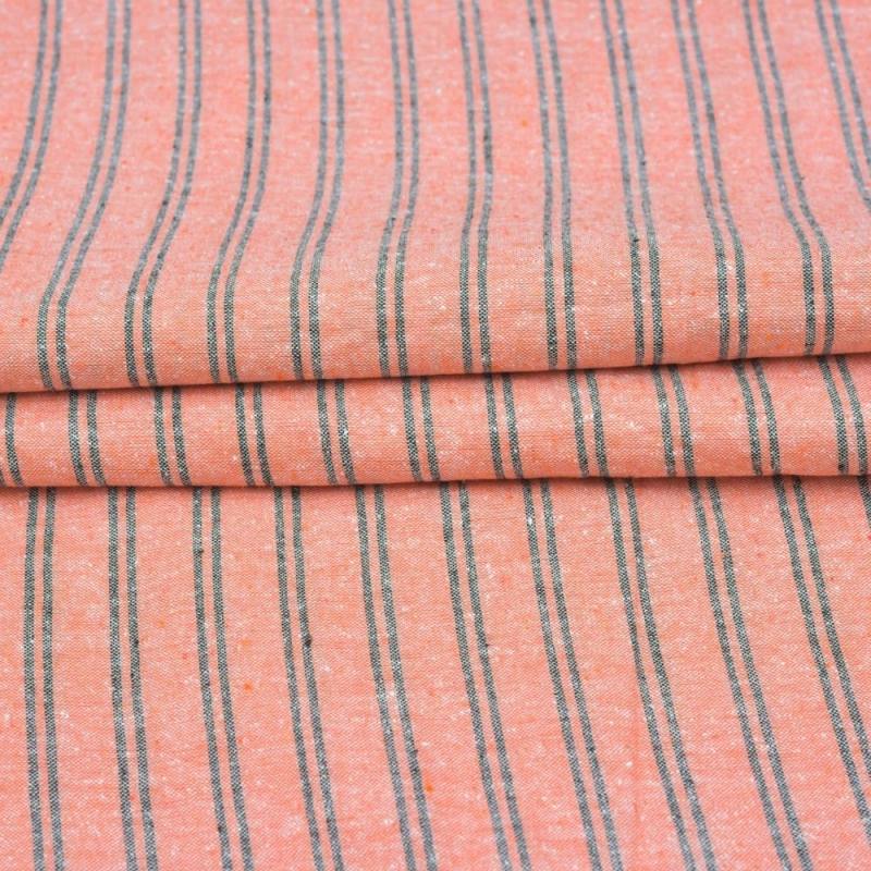 Peach Black Stripe Handloom Cotton Fabric