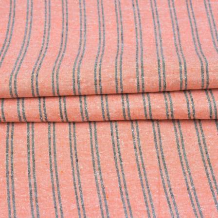 Peach Black Stripe Handloom Cotton Fabric