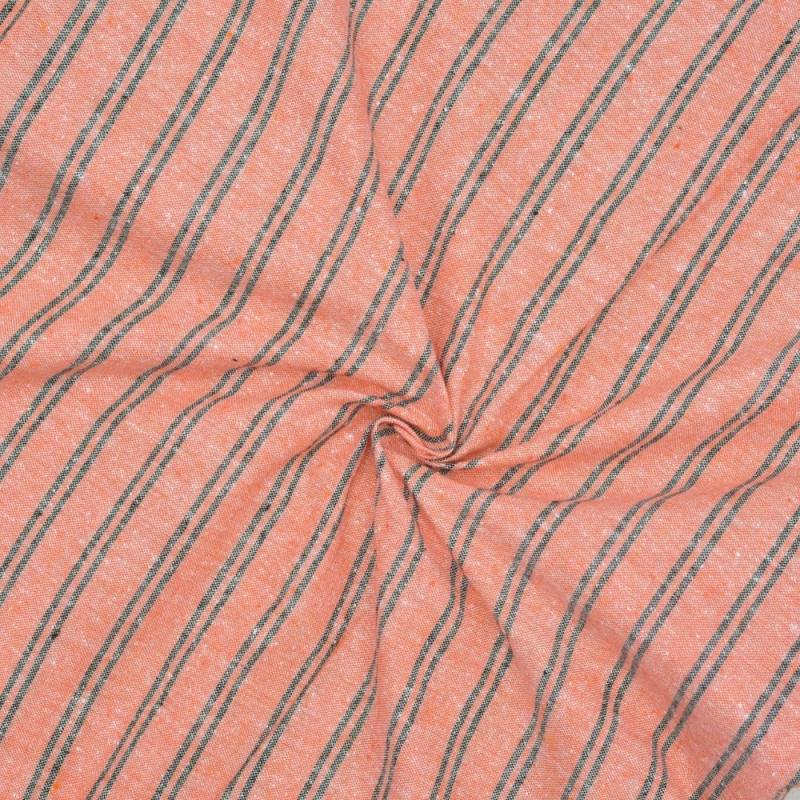 Peach Black Stripe Handloom Cotton Fabric