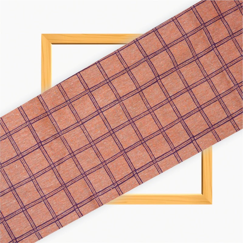 Peach Blue Checks Cotton Handloom Fabric