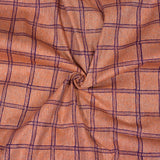 Peach Blue Checks Cotton Handloom Fabric