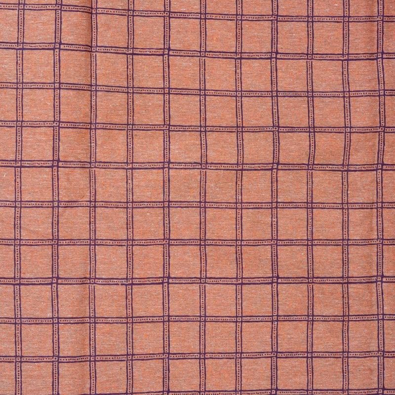 Peach Blue Checks Cotton Handloom Fabric