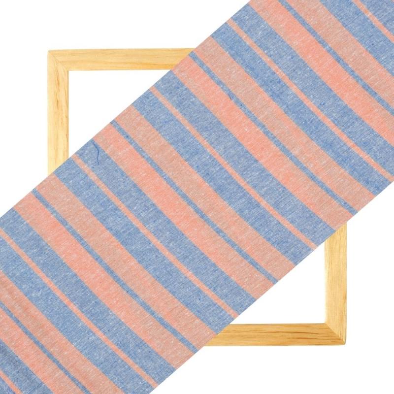 Peach Blue Stripe Handloom Cotton Fabric