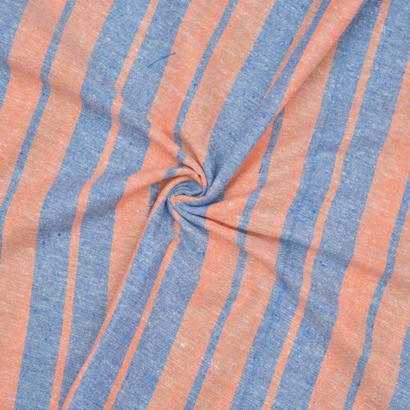 Peach Blue Stripe Handloom Cotton Fabric