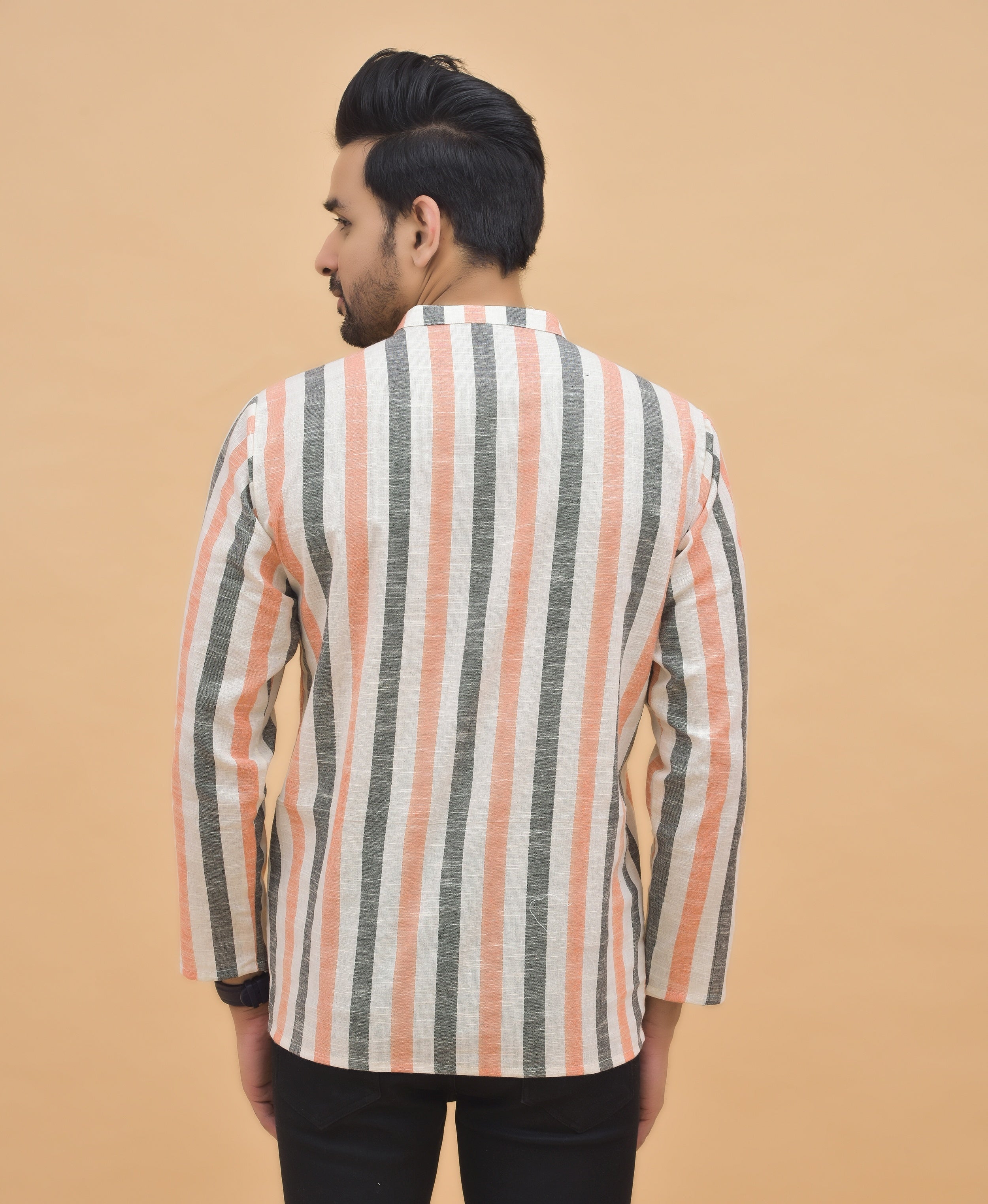 Combo of 3 Men Kurtas Stripe Cotton Handloom Green Green and Peach