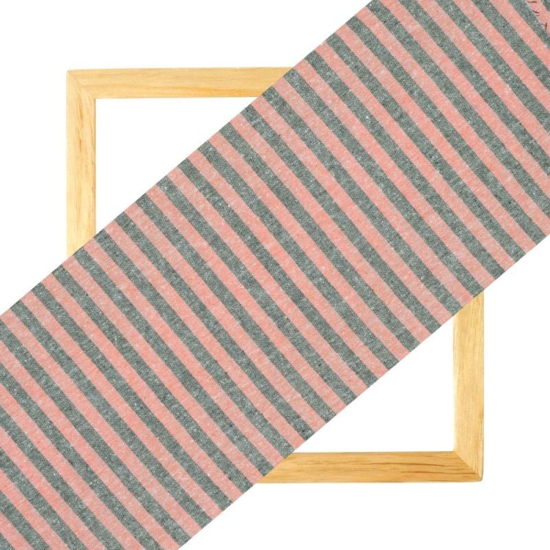 Peach Gray Stripe Handloom Cotton Fabric