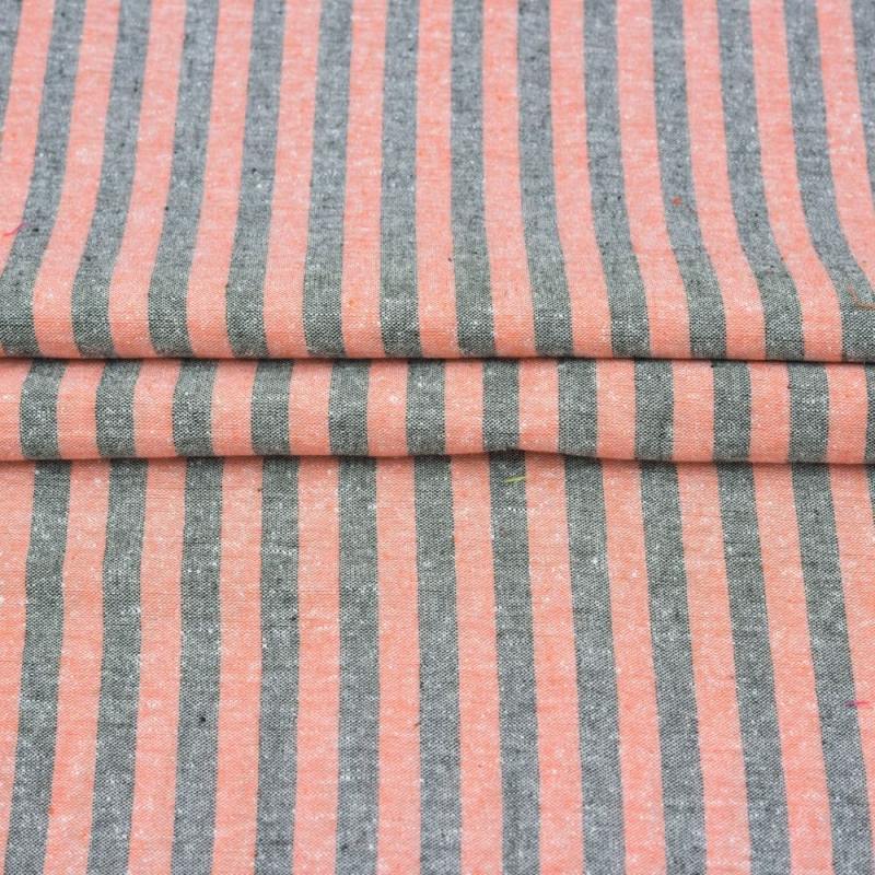 Peach Gray Stripe Handloom Cotton Fabric