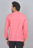 Combo of 2 Men Cotton Self Design Short Kurta Peach and Pink